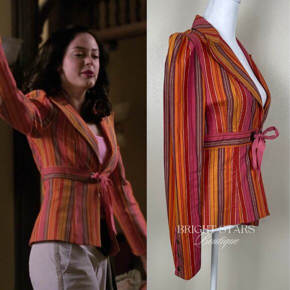 Rare Stripe Blazer Jacket ASO Paige Matthews Charmed Tie Front Vintage Y2K - Picture 3 of 11